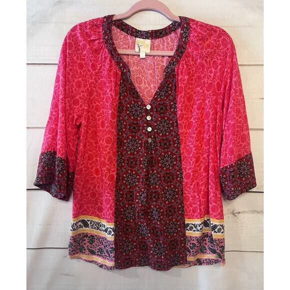 Fig & Flowers Top Size Medium Boehmian Anthropologie Button Details - Picture 1 of 4